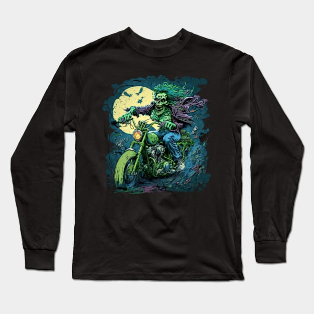 Zombie riding a motorcycle Long Sleeve T-Shirt by pxdg